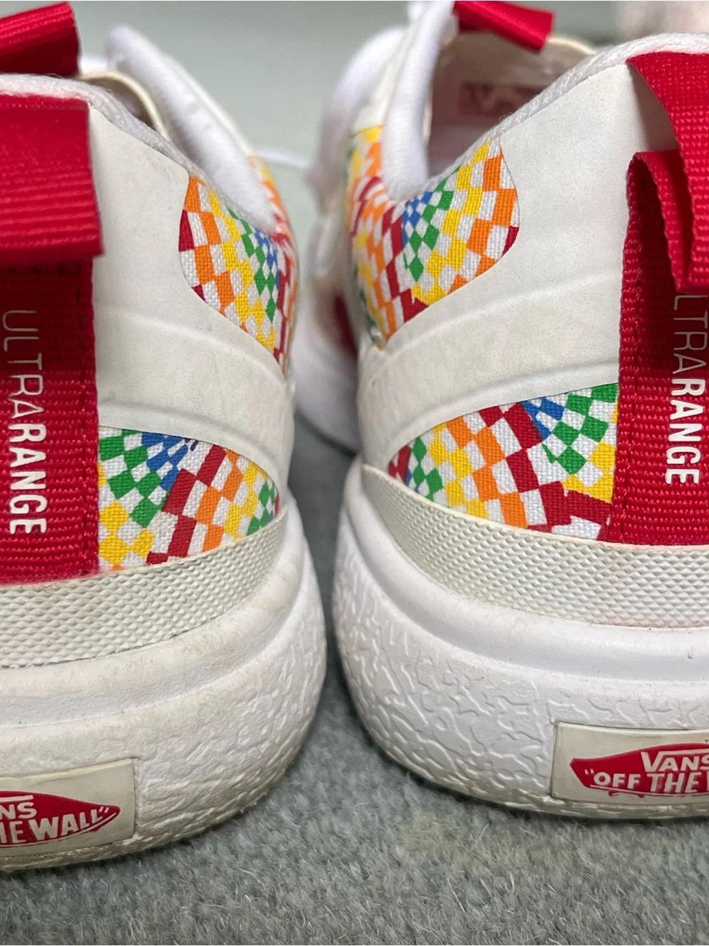 Vans Ultrarange women’s “pride” White Sneakers with Rainbow Mosaic Trim